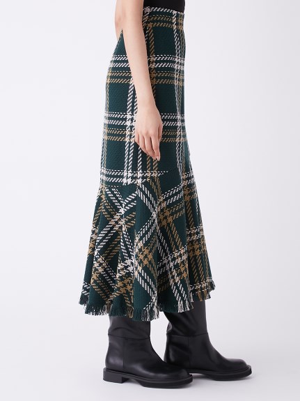 裾フリンジドマーメイドツィードスカート(ロングスカート)｜スカート 