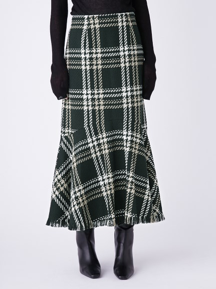 裾フリンジドマーメイドツィードスカート(ロングスカート)｜スカート 