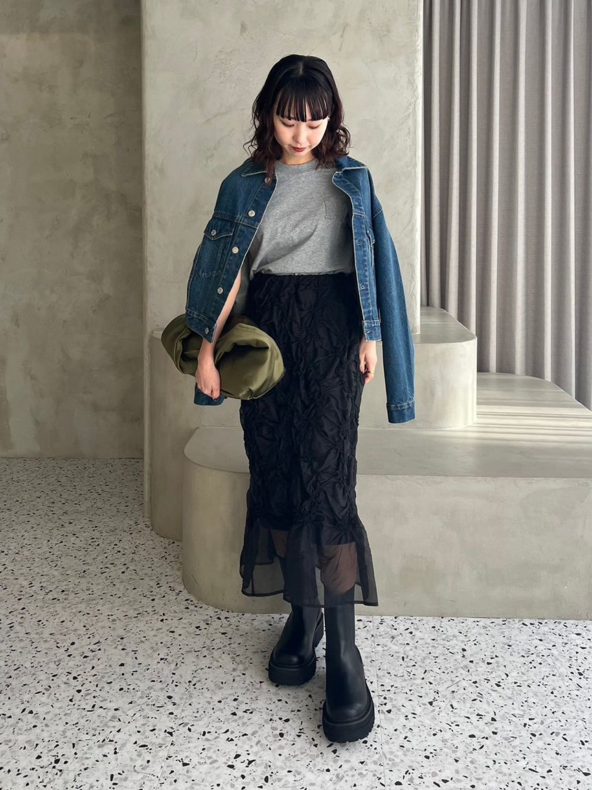 新品Mila Owen シャーリングシアーストレートスカート　0サイズ シャーリングシアーストレートスカート(膝丈スカート)｜スカート
