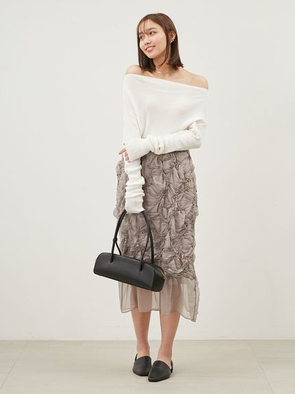 シャーリングシアーストレートスカート(膝丈スカート)｜スカート