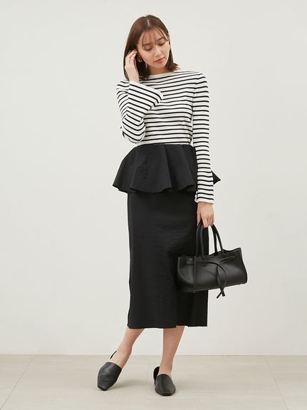 セットアップ対応】ストレッチシアーペプラムスカート