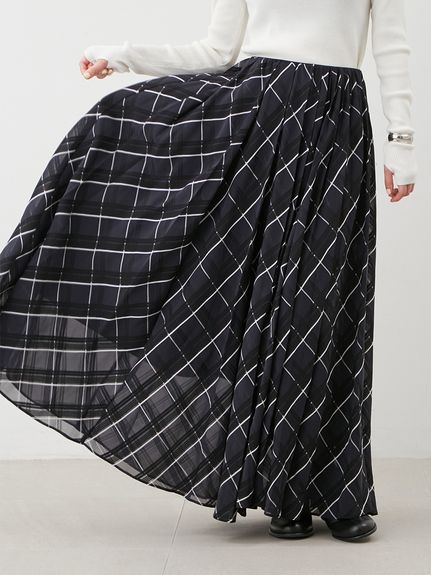Mila Owen　ウール混プリーツフレアースカート　ブラック シャーリングファブリックストレートスカート(膝丈スカート