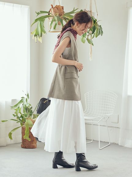 WEB限定00サイズ】ウエストゴムタックプレスフレアスカート(フレア