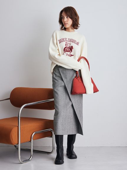 MilaOwen】シアーモチーフファブリックストレートスカート Mila Owen（ミラオーウェン）の「シアーモチーフファブリック MilaOwen ストレートロングプリーツスカート