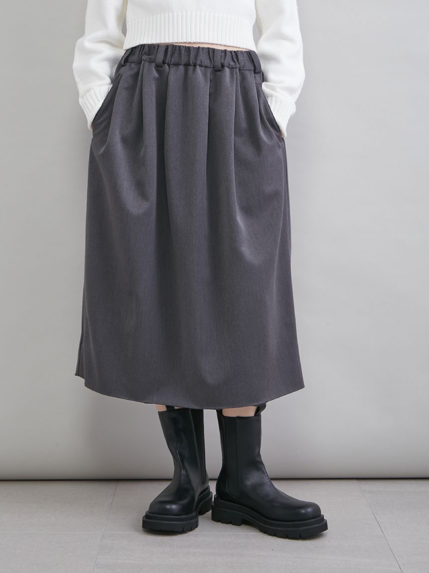 ウエストゴムランダムタックミディスカート(ロングスカート)｜スカート