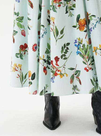 ボタニカルウエストゴムギャザーマキシスカート(ロングスカート