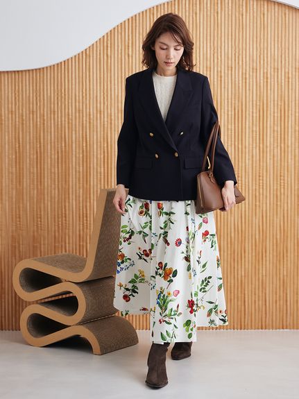 ボタニカルウエストゴムギャザーマキシスカート(ロングスカート