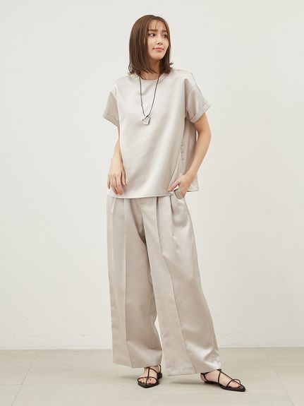 セットアップ対応】ロールアップTシャツサテントップス