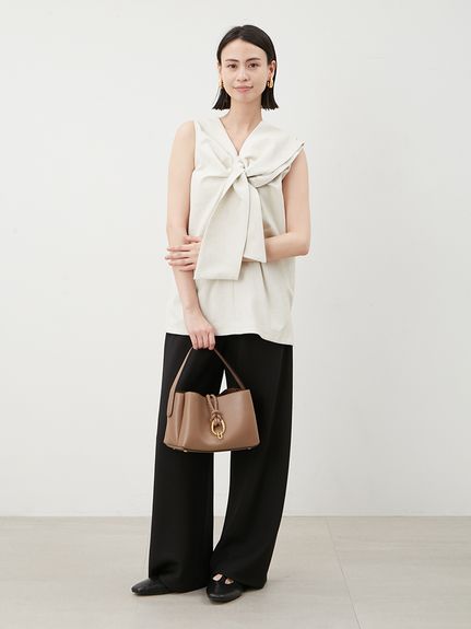 最終価格！Ｕｓｅｄ　Mila Owen　ノースリーブ　リボンセットアップ　ＮＶＹ セール】前後2WAYノースリノットリボンブラウス（Tシャツ