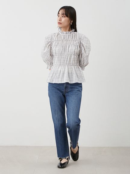 【新品・タグ付き】Mila Owen シャーリングペプラムフリルブラウス シャーリングペプラムフリルブラウス（シャツ/ブラウス）｜Mila