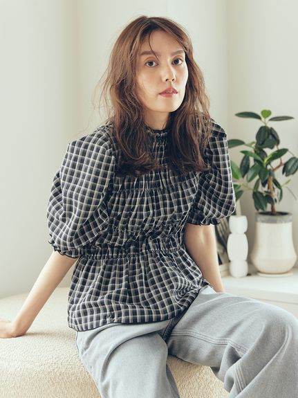 【新品・タグ付き】Mila Owen シャーリングペプラムフリルブラウス シャーリングペプラムフリルブラウス(ブラウス)｜トップス｜Mila