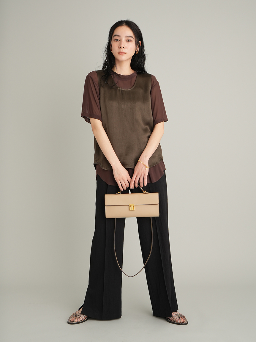 【新品、未使用】ミラオーウェン　シャーリングシアーレイヤードトップス シアーレイヤードサテントップス｜ミラオーウェンの通販｜&mall