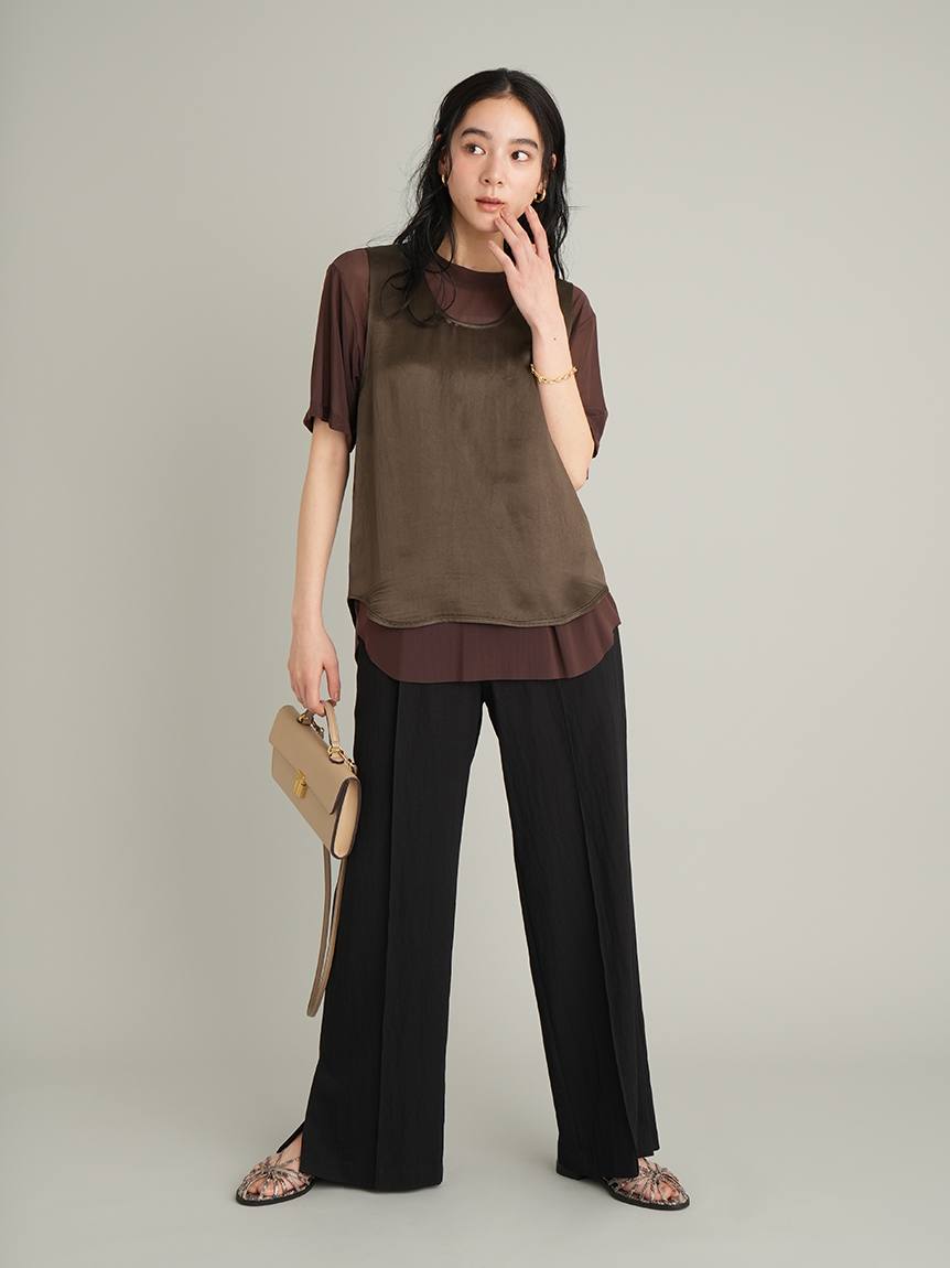 【新品、未使用】ミラオーウェン　シャーリングシアーレイヤードトップス シアーレイヤードサテントップス｜ミラオーウェンの通販｜&mall