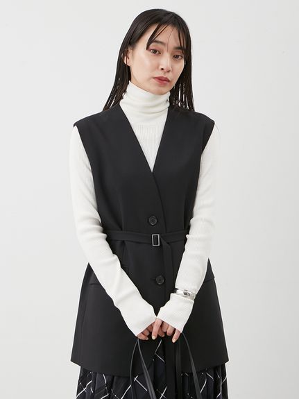 mila owen ノーカラーエコファーベスト　ワンピース　コート Mila Owen（ミラオーウェン）の「パッチポケット付ノーカラー