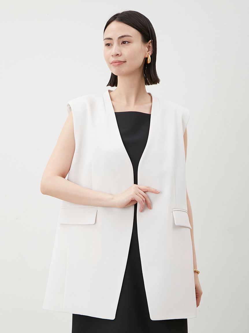 Mila Owen バックベルト ロングジレ ベスト＊BLACK ミラ