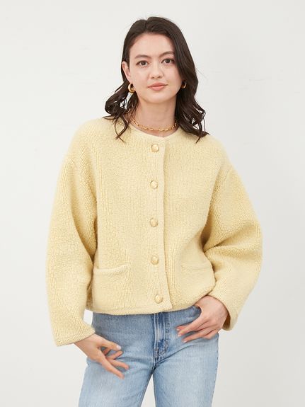 パイル編みショート丈金釦ニットジャケット