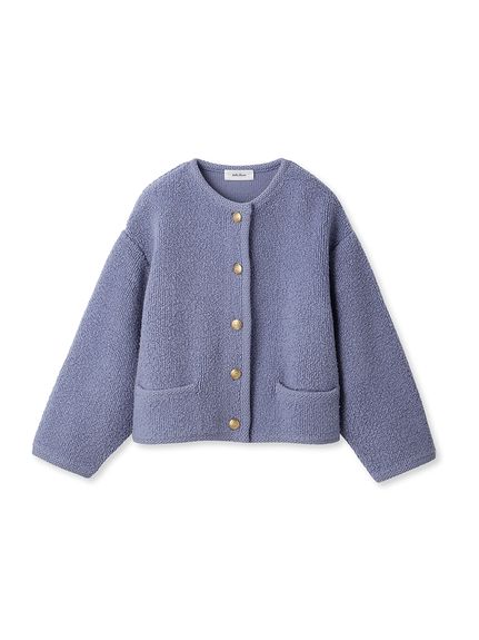 ミラオーウェン　パイル編みショート丈金釦ニットジャケット