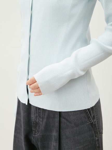 クルーネックリブニットカーディガン【ウォッシャブル