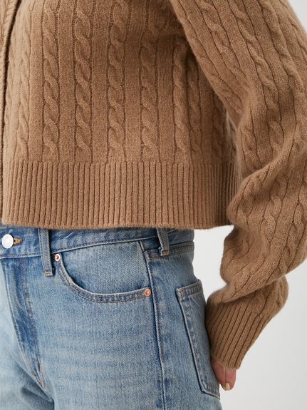 セットアップ対応】カシミヤタッチケーブルニットカーディガン