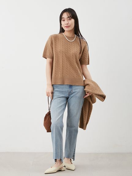 セットアップ対応】カシミヤタッチケーブルニットカーディガン