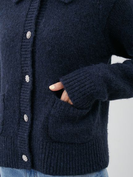【新品未使用】MARNO Mila knit shirt カーディガン ビジューボタンシャギーポロニットカーディガン(カーディガン