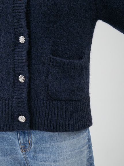 ビジューボタンシャギーポロニットカーディガン(カーディガン