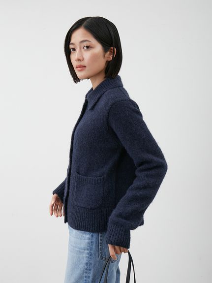 ビジューボタンシャギーポロニットカーディガン(カーディガン