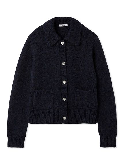 ビジューボタンシャギーポロニットカーディガン(カーディガン