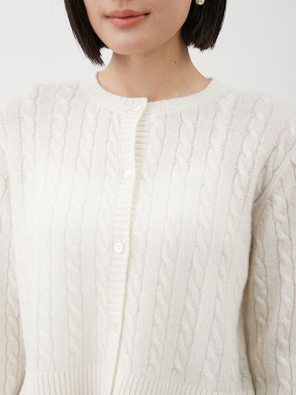 カシミヤタッチ配色ケーブルニットカーディガン(カーディガン