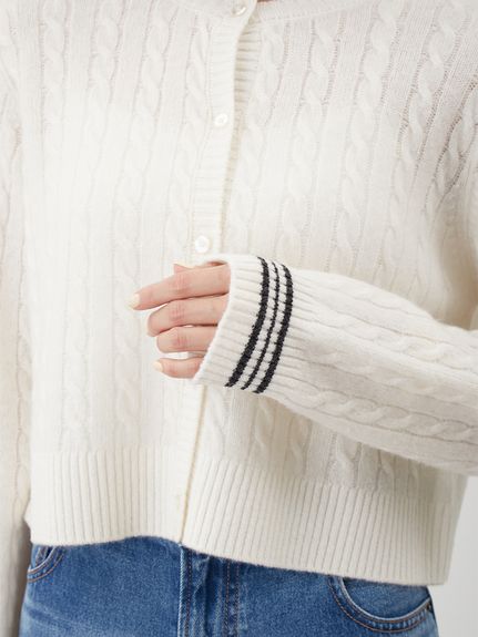 カシミヤタッチ配色ケーブルニットカーディガン(カーディガン