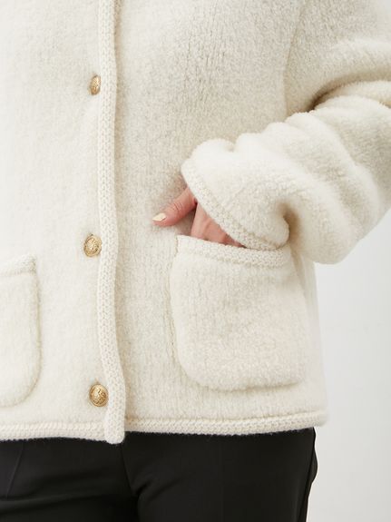 金釦ムートンライクボアニットカーディガン(カーディガン)｜トップス