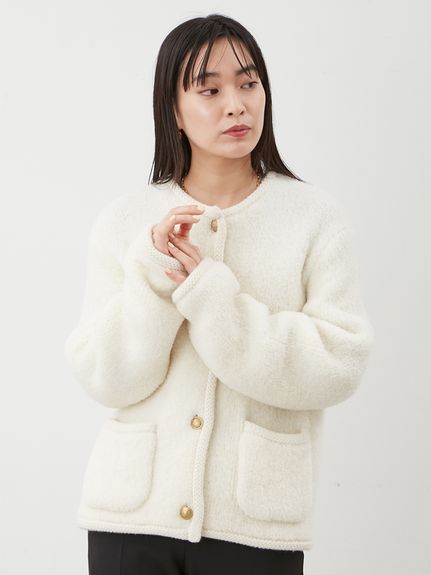 金釦ムートンライクボアニットカーディガン(カーディガン)｜トップス