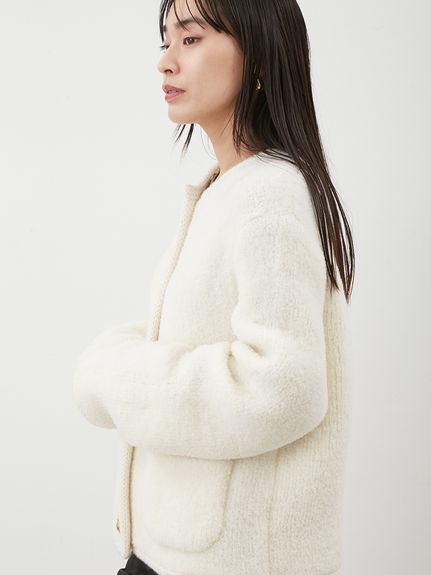 金釦ムートンライクボアニットカーディガン(カーディガン)｜トップス