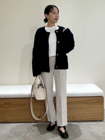 金釦ムートンライクボアニットカーディガン(カーディガン)｜トップス