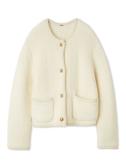 金釦ムートンライクボアニットカーディガン(カーディガン