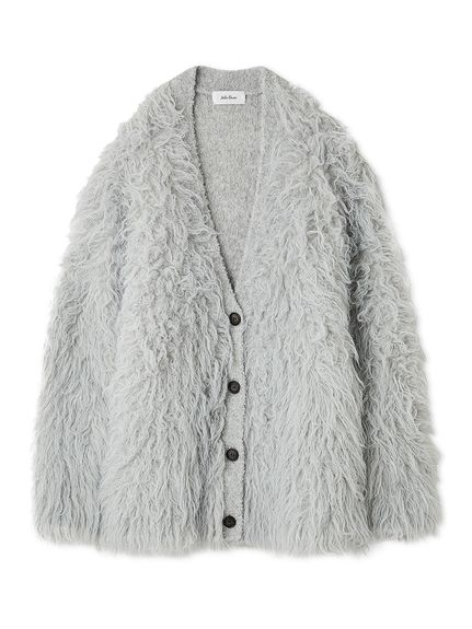 希少 美品 ワイズ ウール モヘヤ デザイン シャギー ニットカーディガン 3 シャギー×モヘアタッチファー オーバーサイズ ニットカーディガン