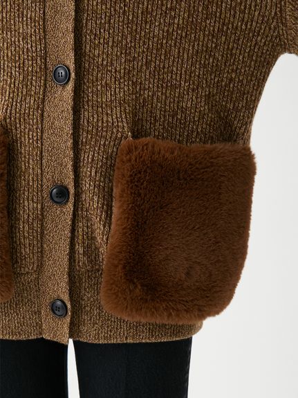 2WAYファーポケットMIXヤーンカーディガン(カーディガン)｜トップス