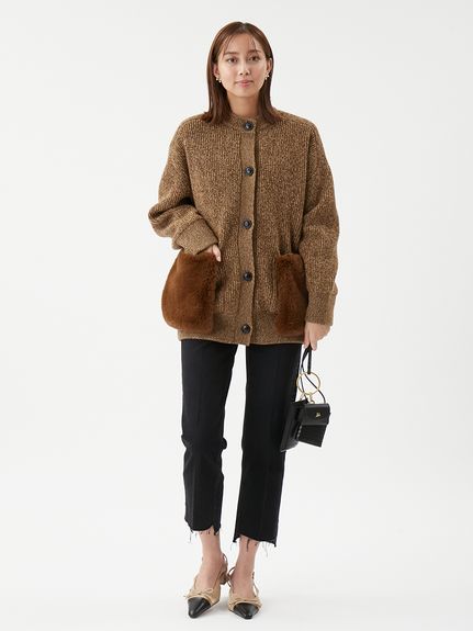 2WAYファーポケットMIXヤーンカーディガン(カーディガン)｜トップス