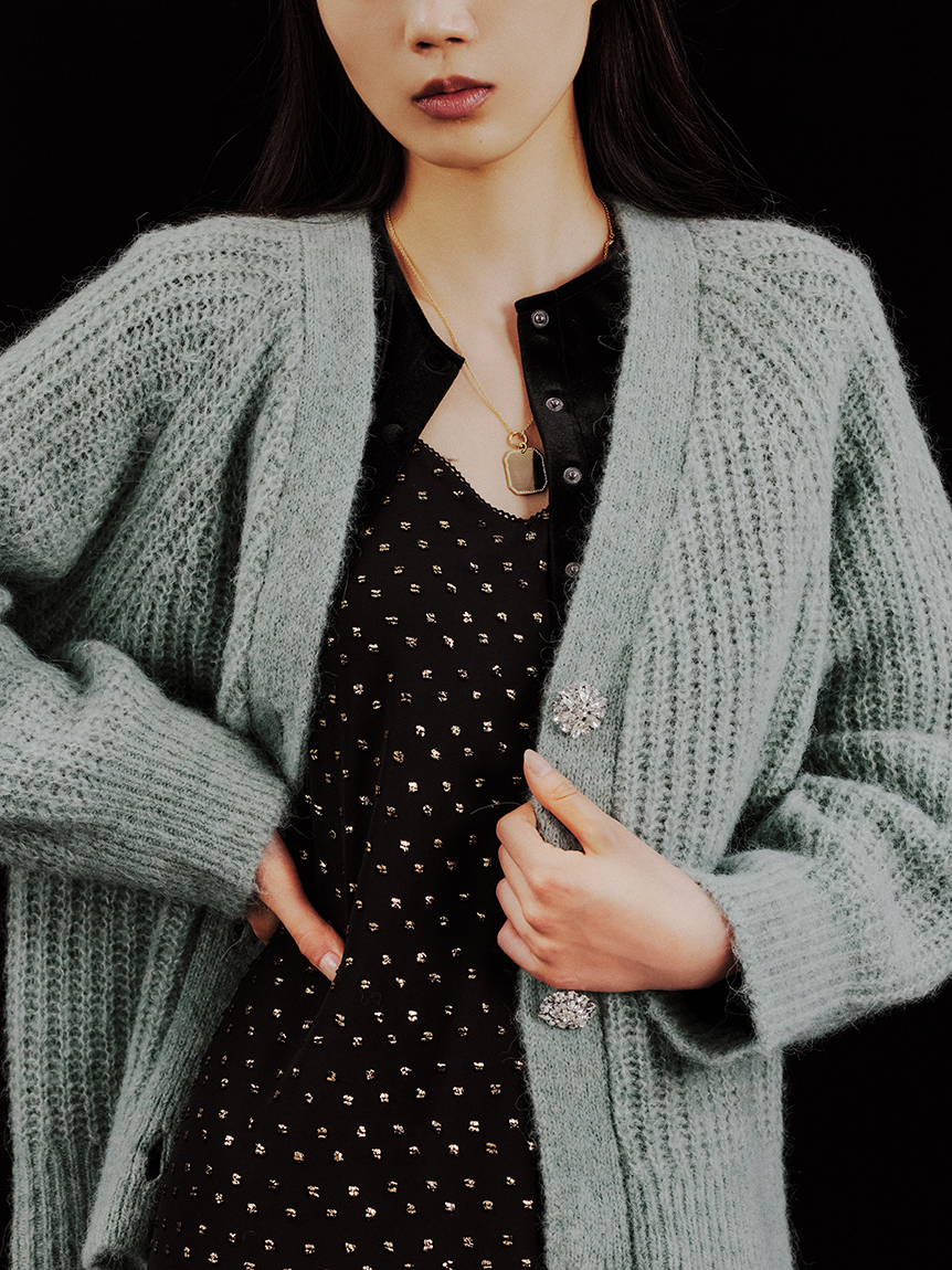 ✨極美品✨グリーンレーベルリラクシング　カーディガン　アルパカ混　ビジューボタン WEB限定】アルパカ混ビジューボタンカーディガン（カーディガン/ボレロ