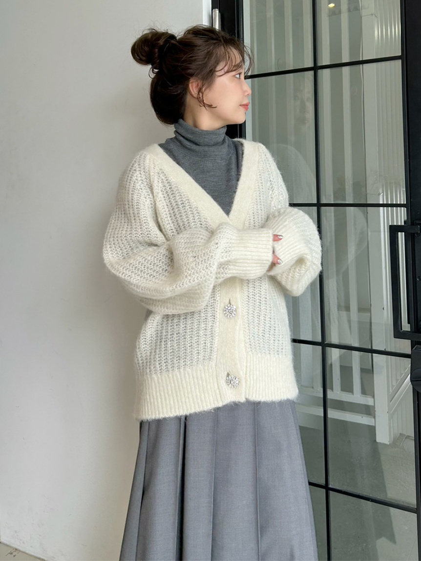 WEB限定】アルパカ混ビジューボタンカーディガン(カーディガン