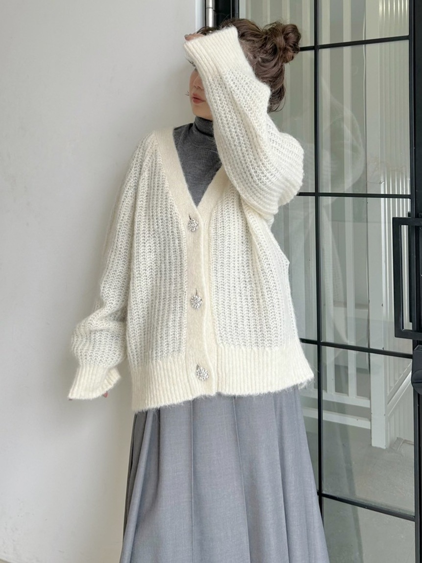 WEB限定】アルパカ混ビジューボタンカーディガン(カーディガン