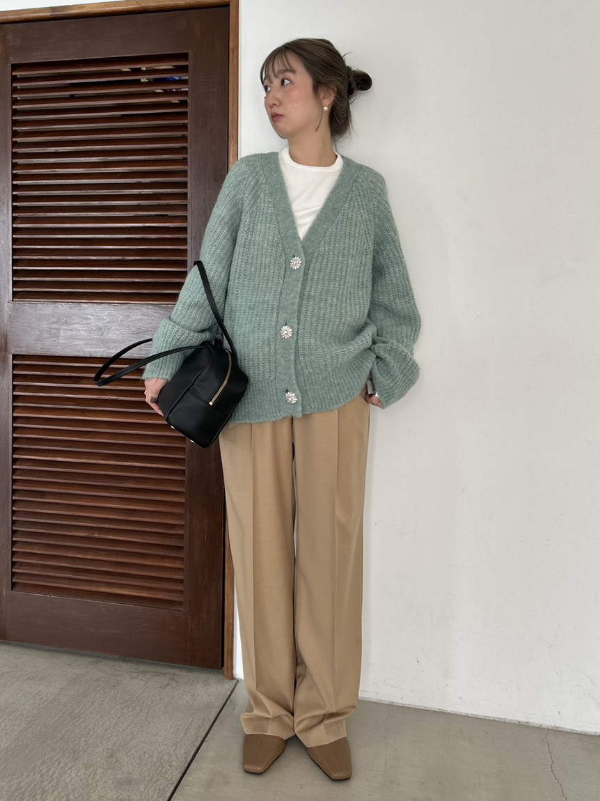 WEB限定】アルパカ混ビジューボタンカーディガン(カーディガン