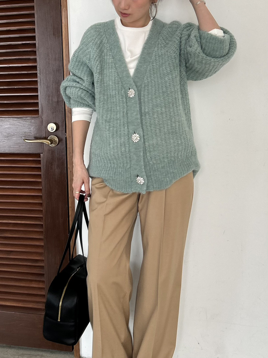 WEB限定】アルパカ混ビジューボタンカーディガン(カーディガン