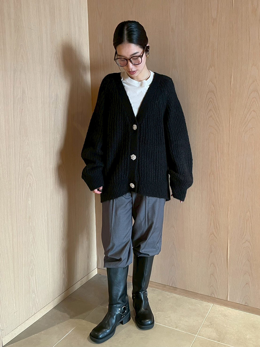 WEB限定】アルパカ混ビジューボタンカーディガン(カーディガン
