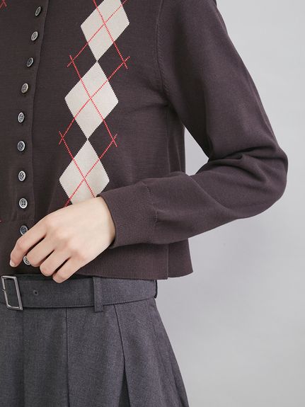 シェル釦デザインクロップドニットカーディガン(ニット)｜トップス