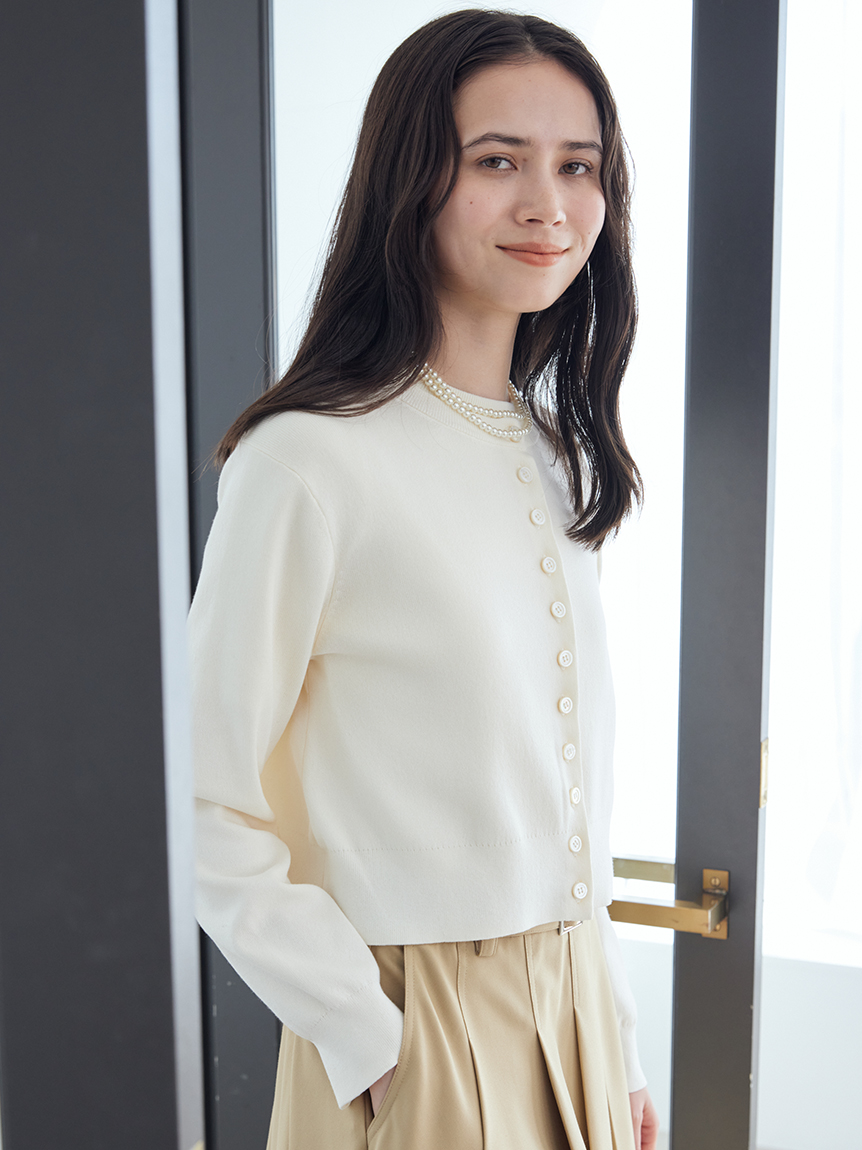 Mila Owen クロップドループヤーンカーディガン Mila Owen（ミラオーウェン）の「クロップドループヤーンカーディガン
