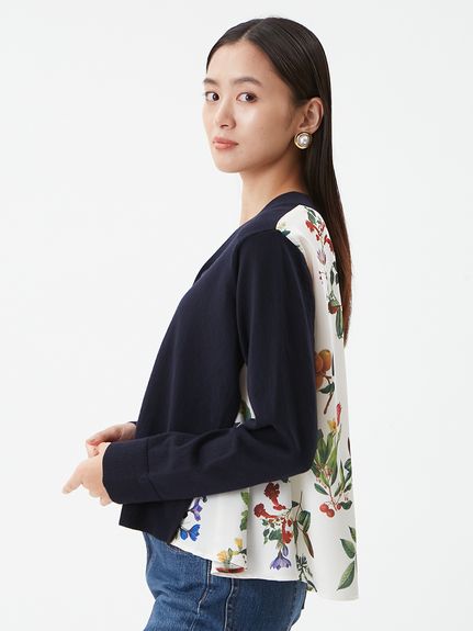 WEB限定カラー】カシミヤコットンボタニカルドッキングカーディガン