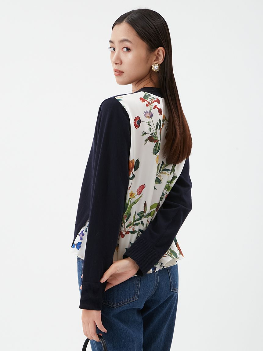 WEB限定カラー】カシミヤコットンボタニカルドッキングカーディガン