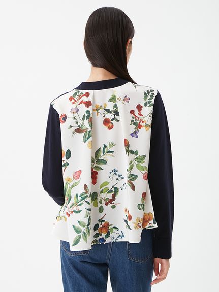 WEB限定カラー】カシミヤコットンボタニカルドッキングカーディガン