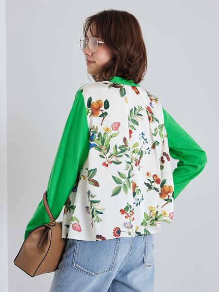 WEB限定カラー】カシミヤコットンボタニカルドッキングカーディガン